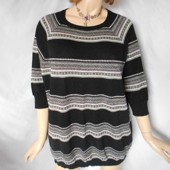 NWT $330 AUTUMN CASHMERE 100% Cashmere Black Combo Fairisle Tunic S/M GORGEOUS! - Picture 4 of 8